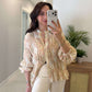 Beige Smocked Chiffon Vintage Blouse
