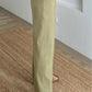 Olive Stripy Linen Straight Leg Pants With Elastic Waist