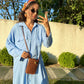 Blue Linen Shirt Dress With Pockets