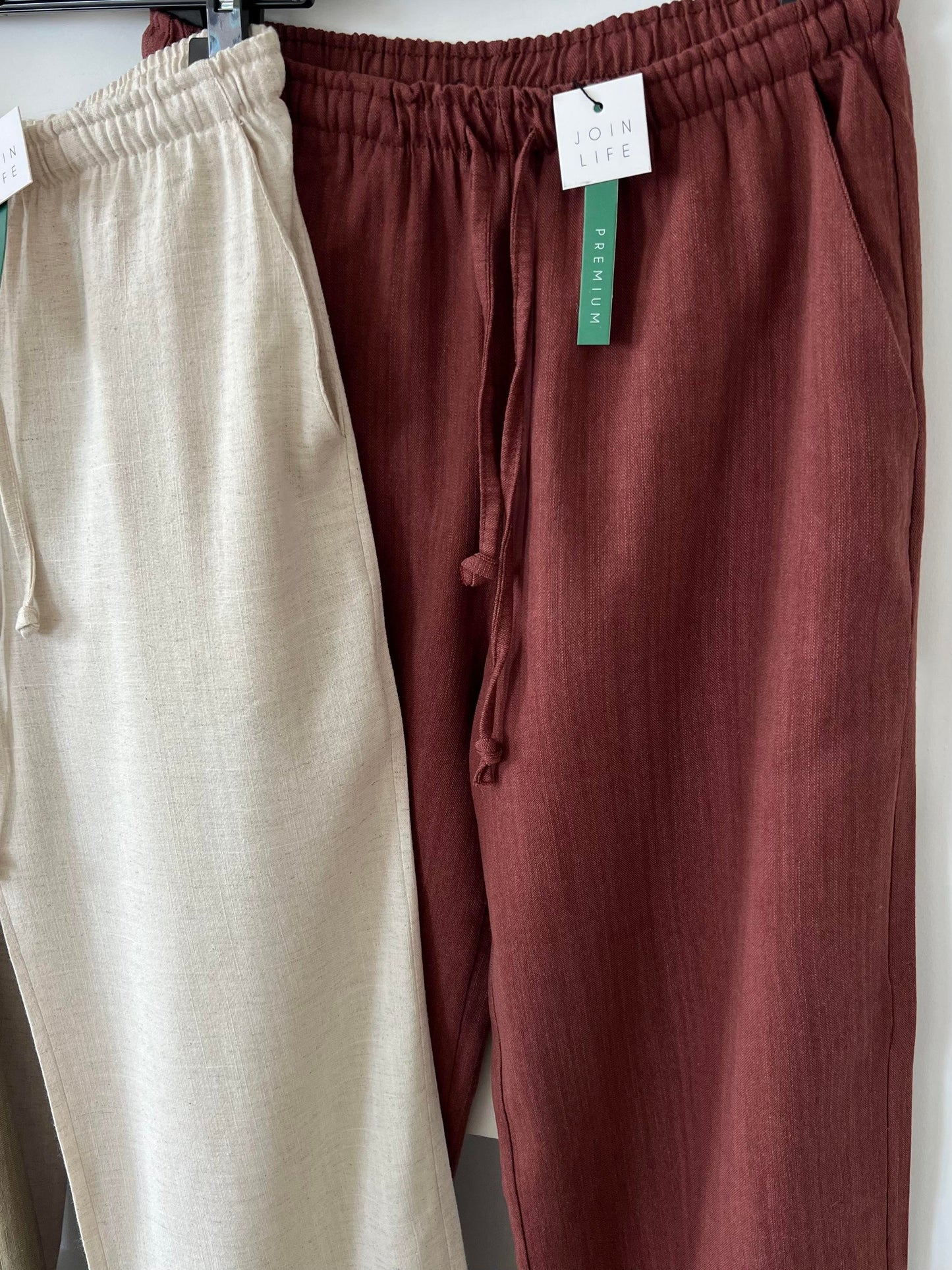 Redwood Stripy Linen Straight Leg Pants With Elastic Waist