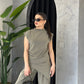 Olive Draped Asymmetric Top Set