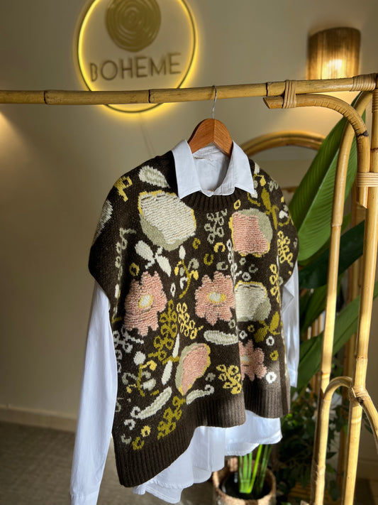 Embroidered Brown Vintage Vest