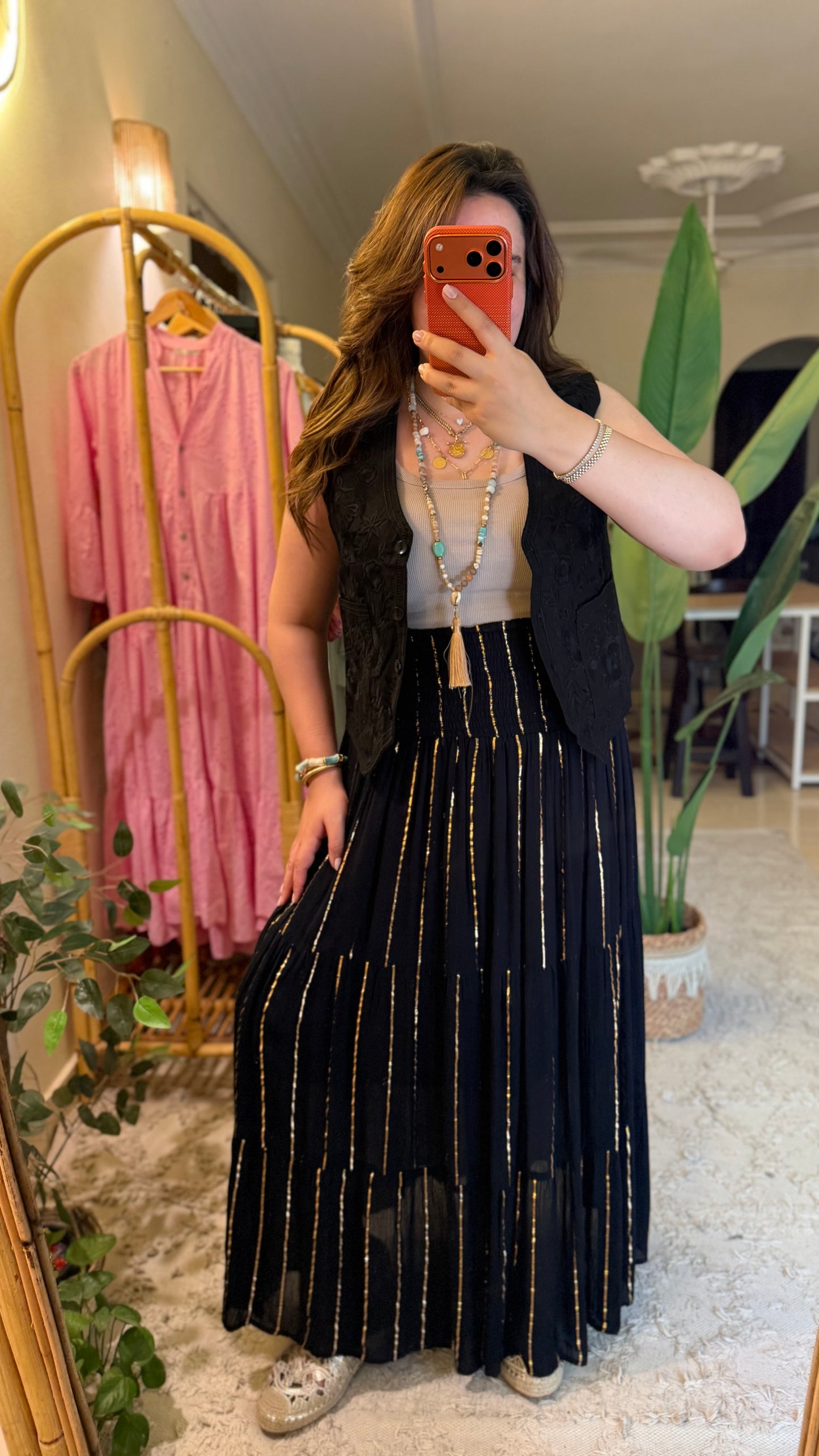 Black Cotton Golden Threads Indian Skirt