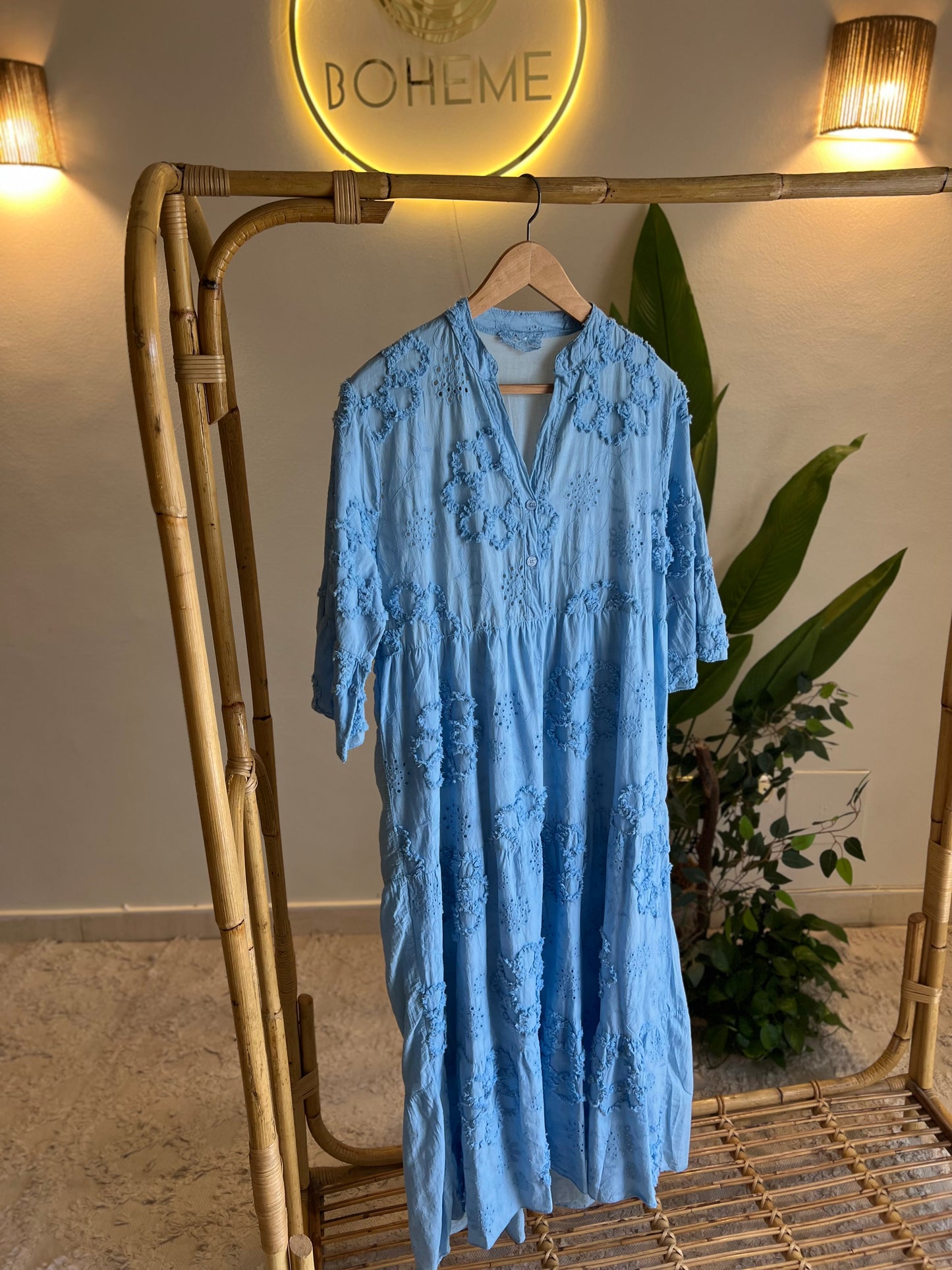 Italian Blue Stitching Cotton Dress