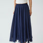 Navy Blue Asymmetrical Crinkled Chiffon Skirt