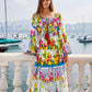 Antica Sartoria Colorful Lemon Dress With Handmade Embroidery Beads