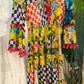 Antica Sartoria Checkerboard & Lemon Beaded Dress With Tassels