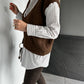 Brown V Triko Vest With Striped Black Cotton Shirt (one piece)