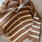Camel & White Striped Zipper Triko Jacket