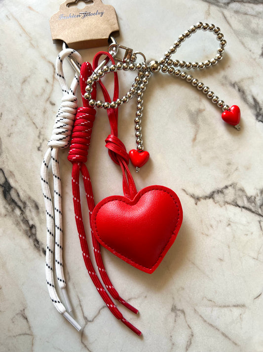 Heart With Silver Bow Bag Charm