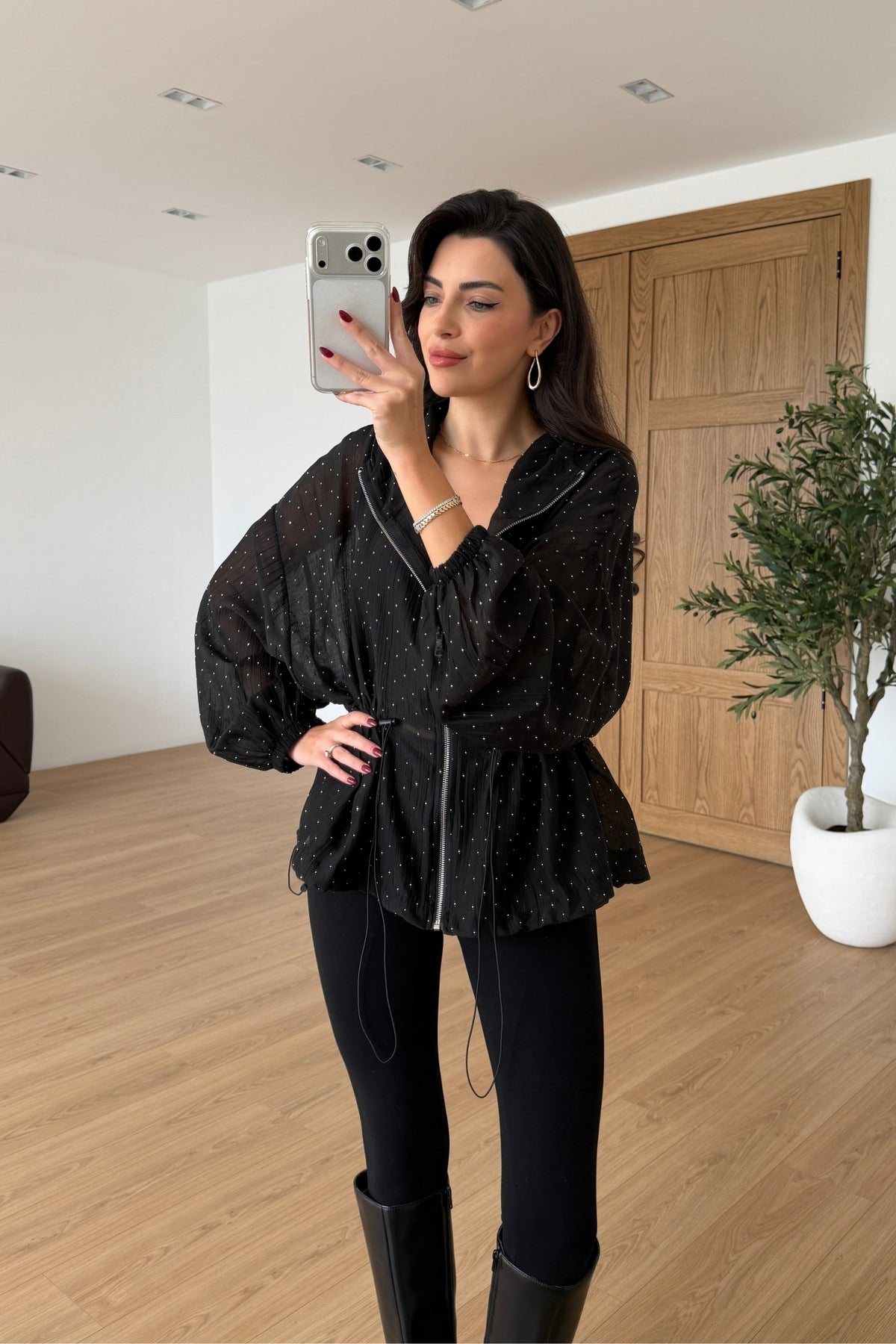 Sparkly Organza Black Studded Jacket