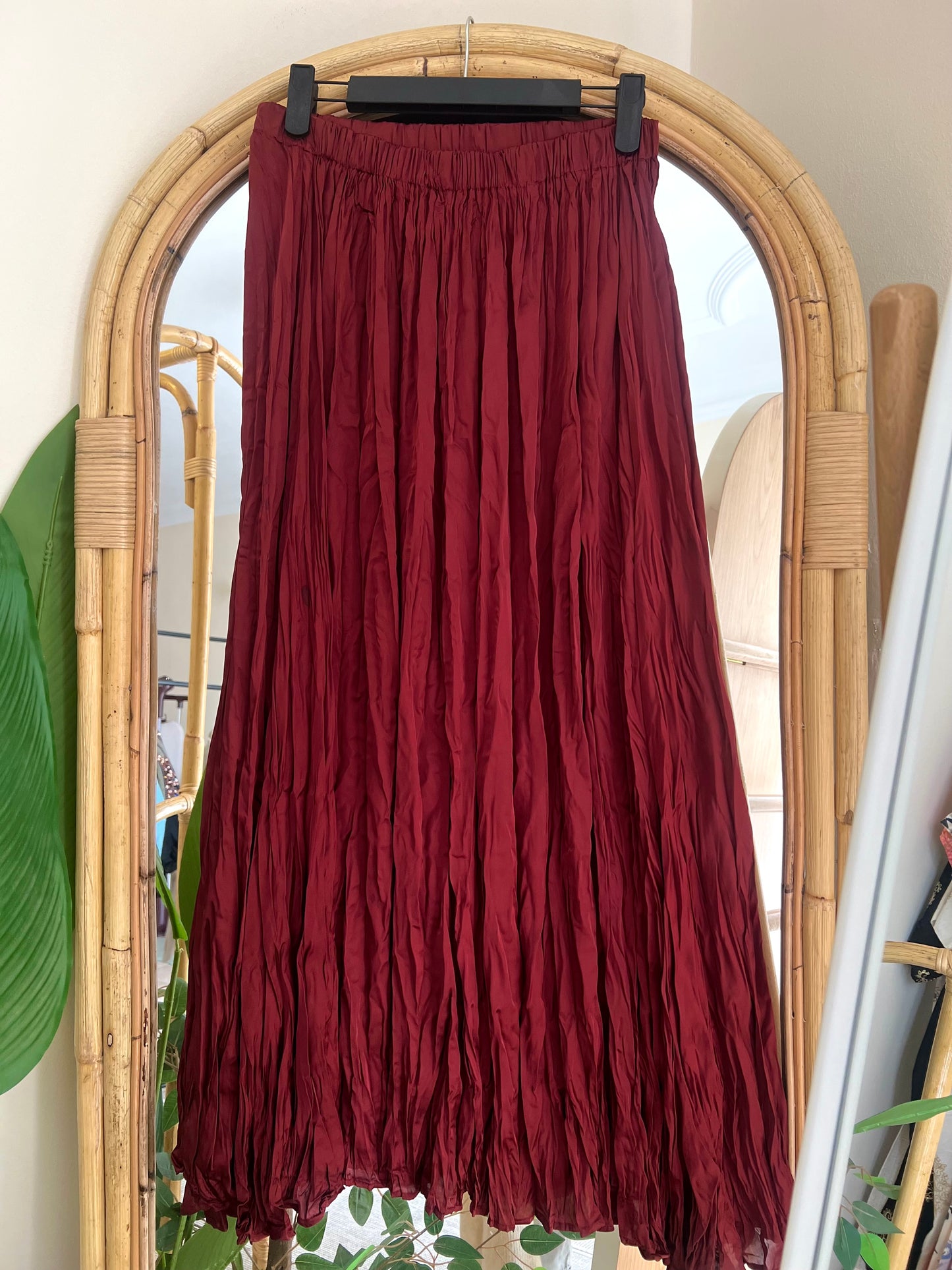 Burgundy Crinkled Maxi Skirt
