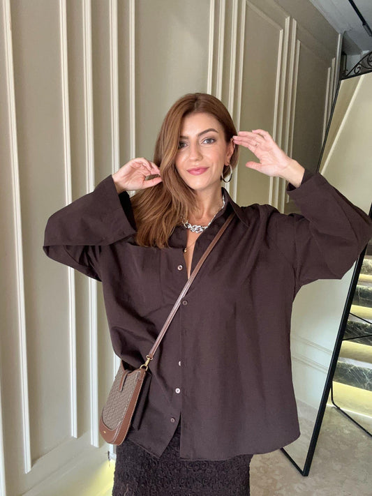 Brown Bell Sleeves Oversized Shirt