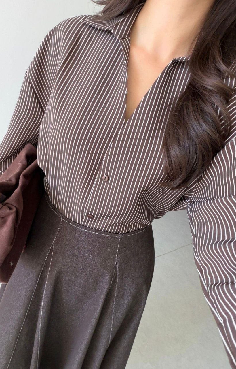 Brown Striped Cotton Shirt