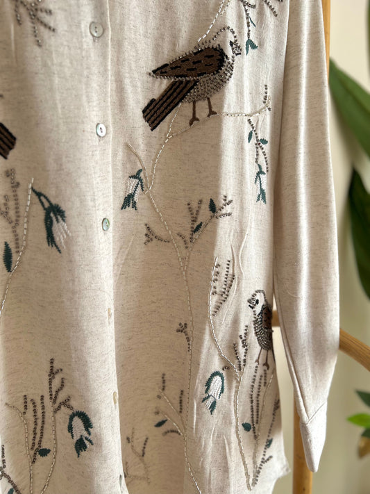 The Birds Embroidered Linen Shirt