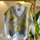 Embroidered Grey Multicolored V Neck Vest