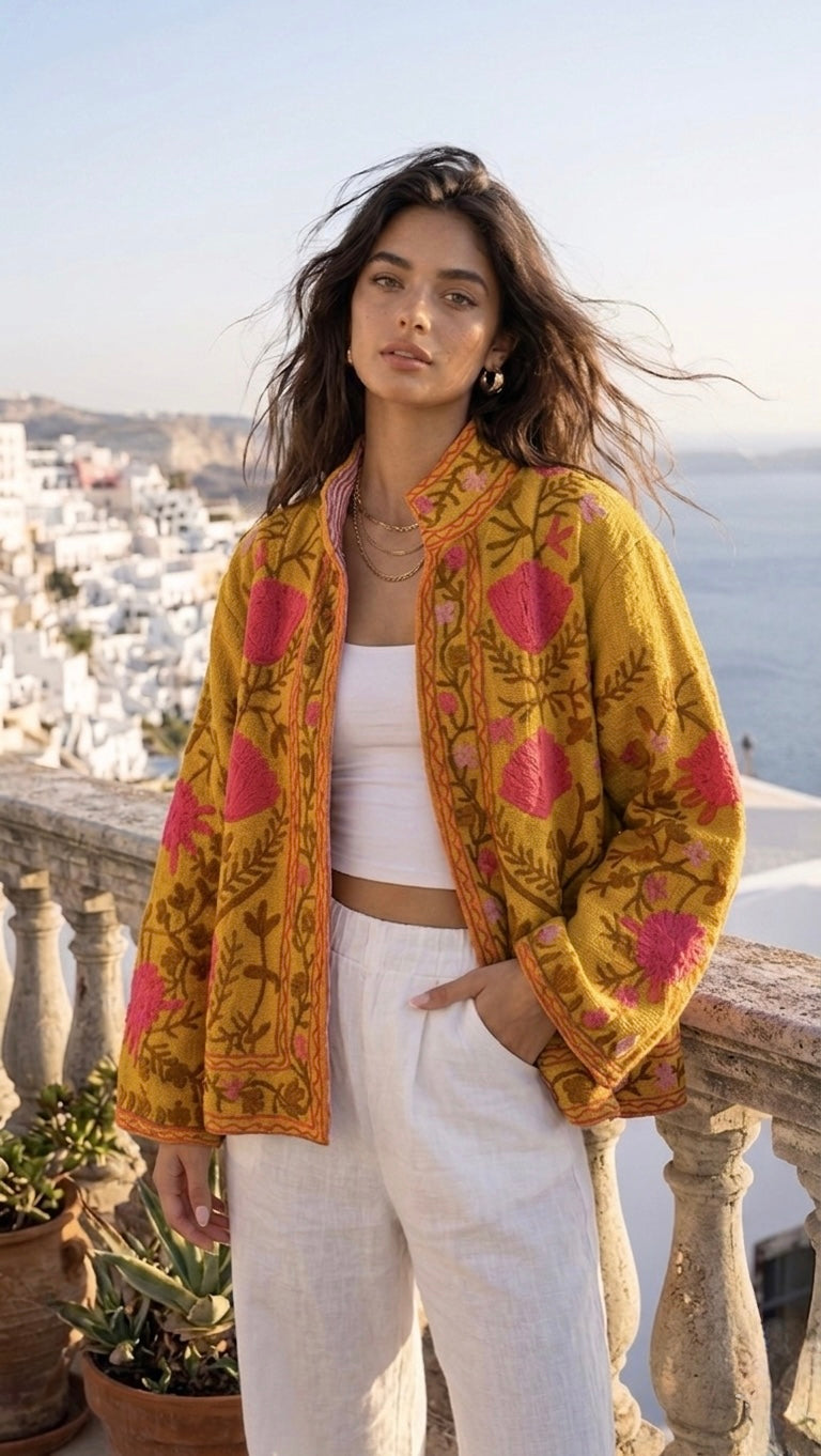 Yellow Suzani Embroidered Jacket
