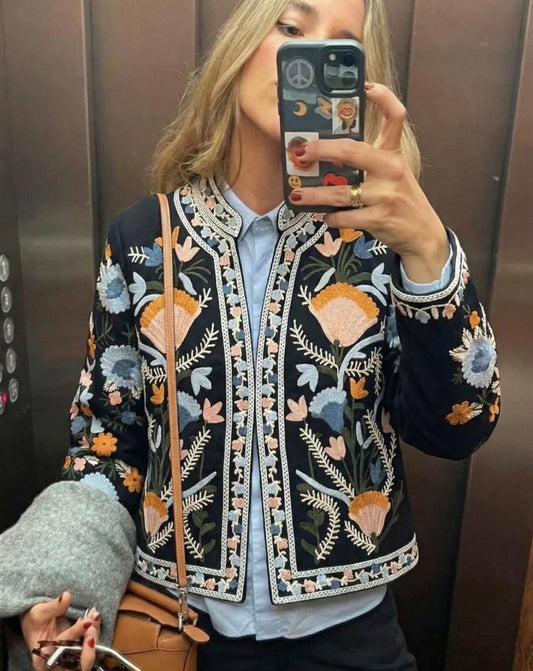 Persian Floral Black Embroidered Jacket