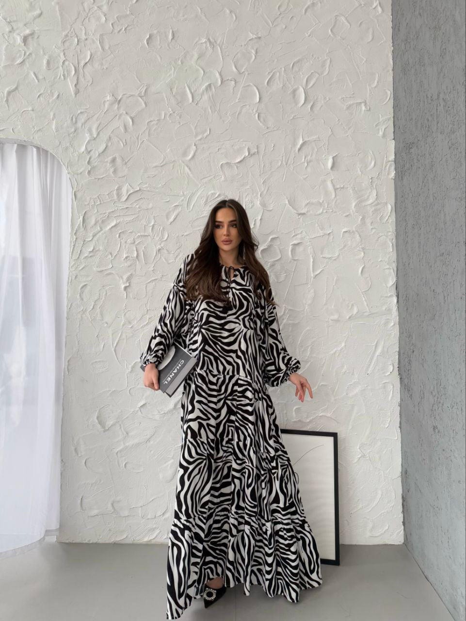 Zebra Cotton Dress With Tassels