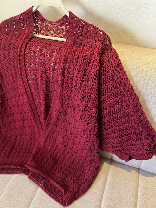 Burgundy Crochet Butterfly Sleeve Kimono