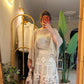 Cotton Lace & Crochet Beige Elastic Waist Skirt