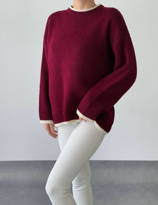 Burgundy Pullover With Off White Line