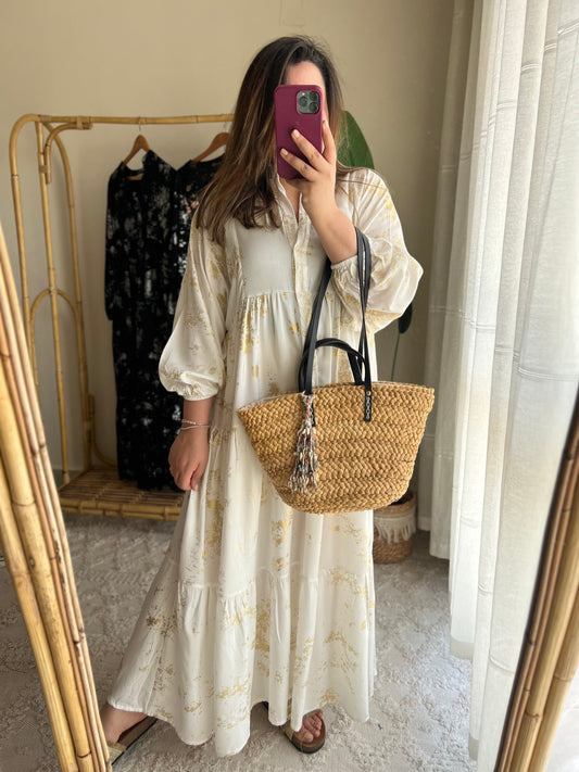 White X Gold Wide Dress
