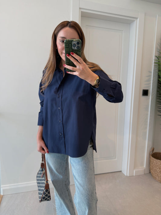 Basic Oversized Cotton Navy Shirt