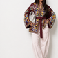 Burgundy Embroidered Gabardine Belted Jacket