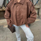 Camel Suede Jacket With Golden Zipper