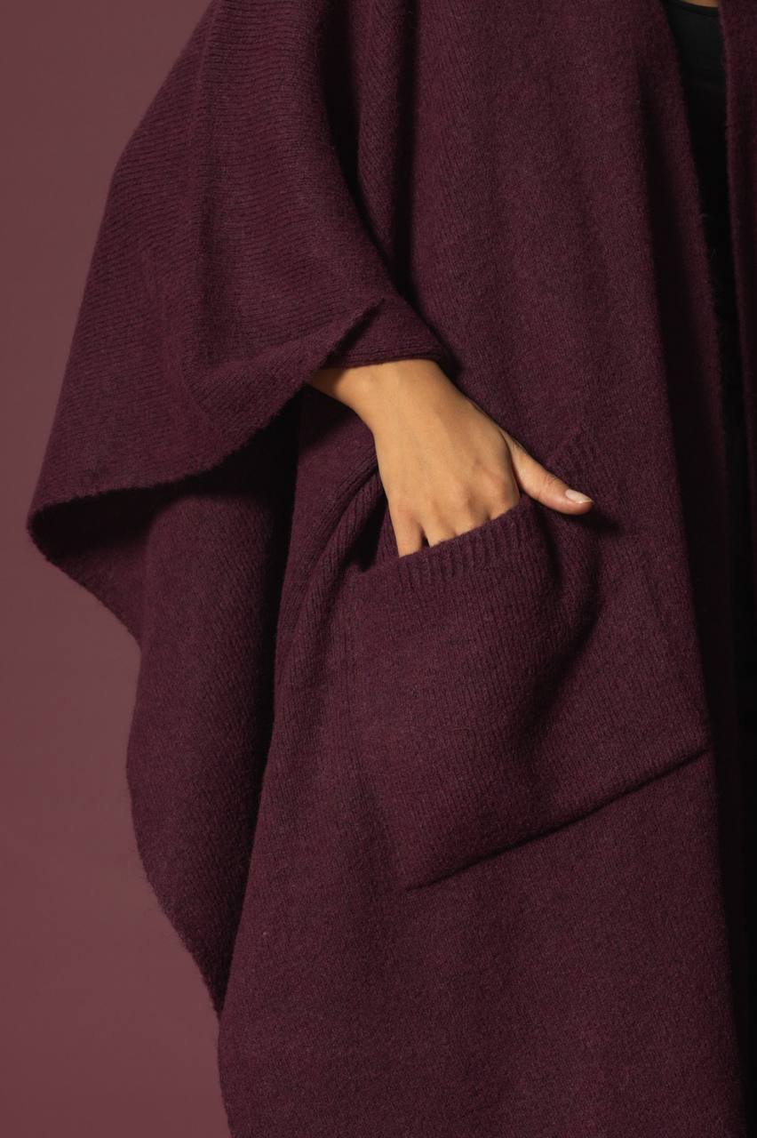 Purple Heavy Poncho With Pockets