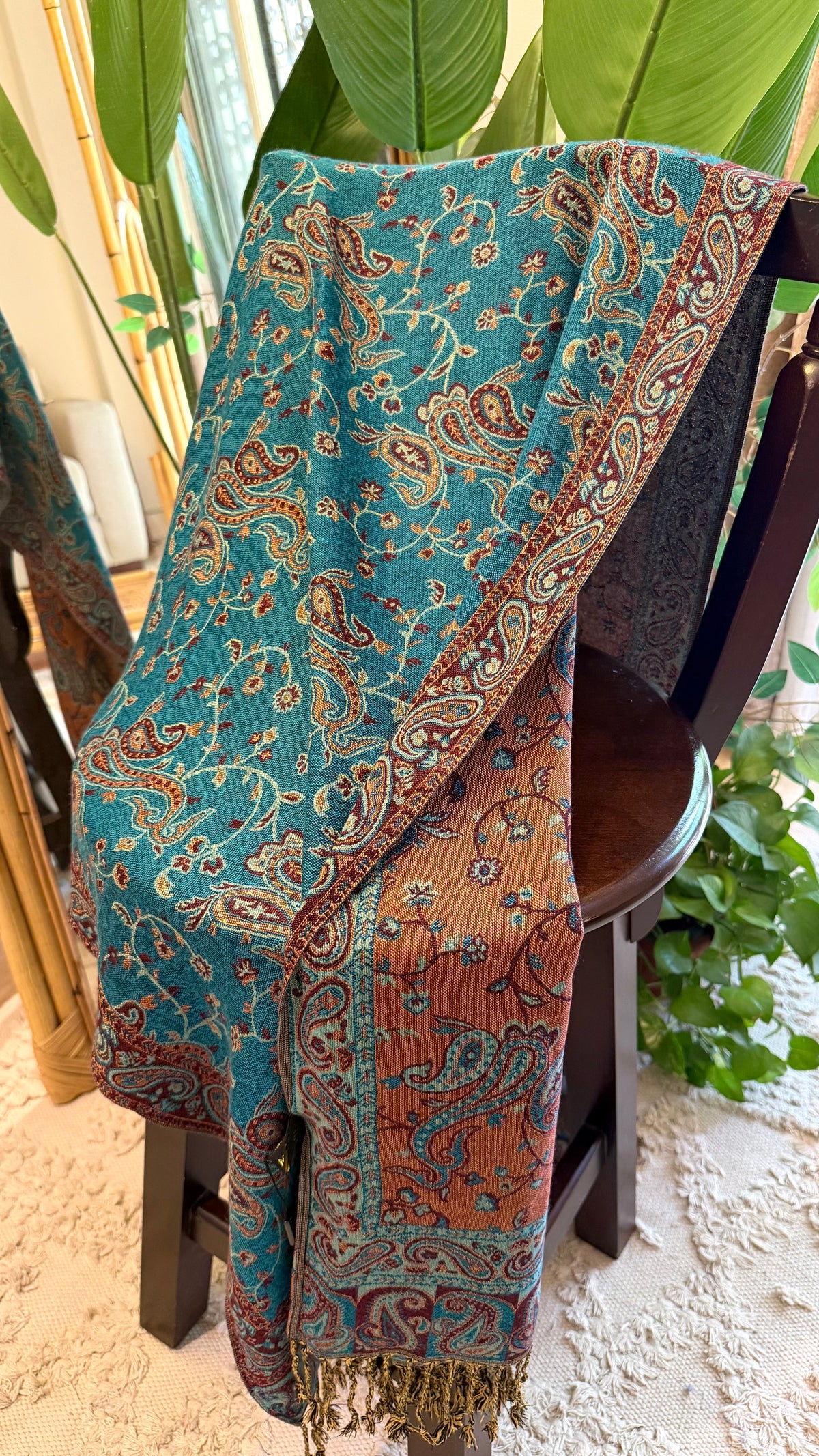 Turquoise Cotton Double-Face Pashmina