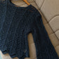 Navy Crochet Top With Bell Sleeves
