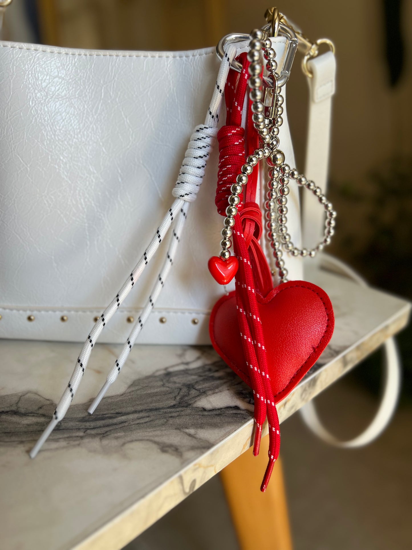 Heart With Silver Bow Bag Charm
