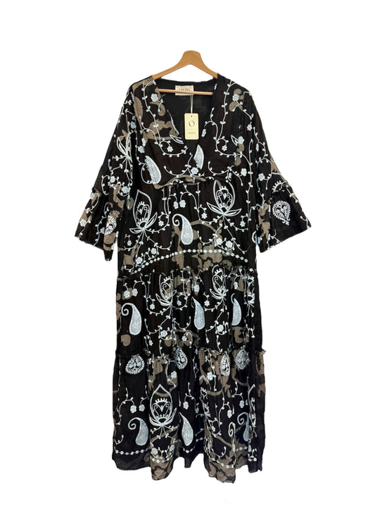 The French Black Embroidered Paisly Dress