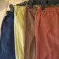 Navy Stripy Linen Straight Leg Pants With Elastic Waist
