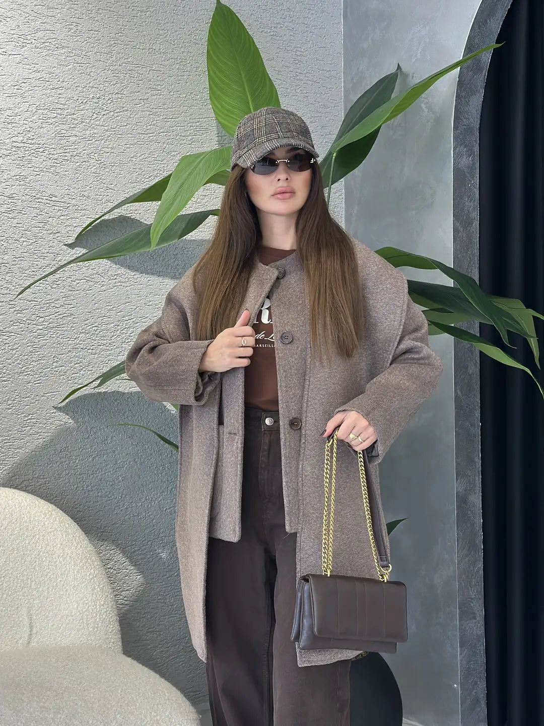 Cafe Wool Jacket With Pockets & Detachable Scarf
