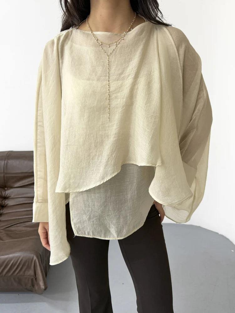 Stone Chiffon Cape Blouse