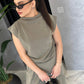 Olive Draped Asymmetric Top Set