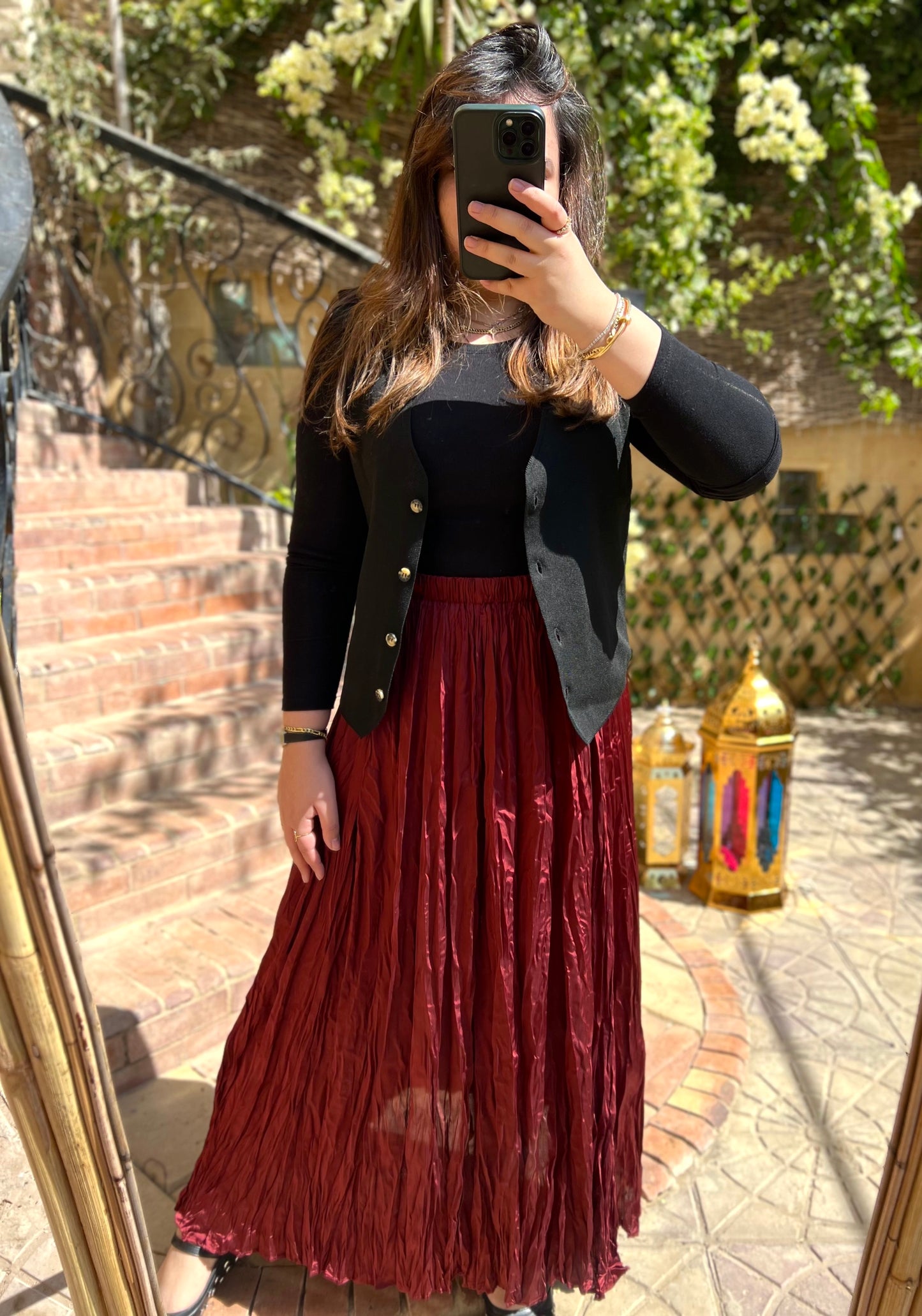 Burgundy Crinkled Maxi Skirt