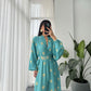 Turquoise X Golden Pattern Belted Dress