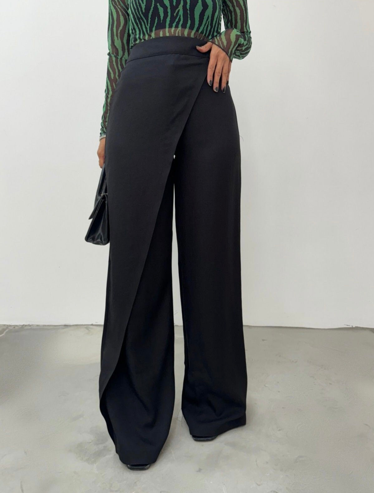Dark Grey Linen Wrapped Wide Leg Pants