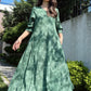 Green Beige Tropical Linen Dress