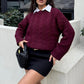 Burgundy Braided Bell Sleeves Pullover