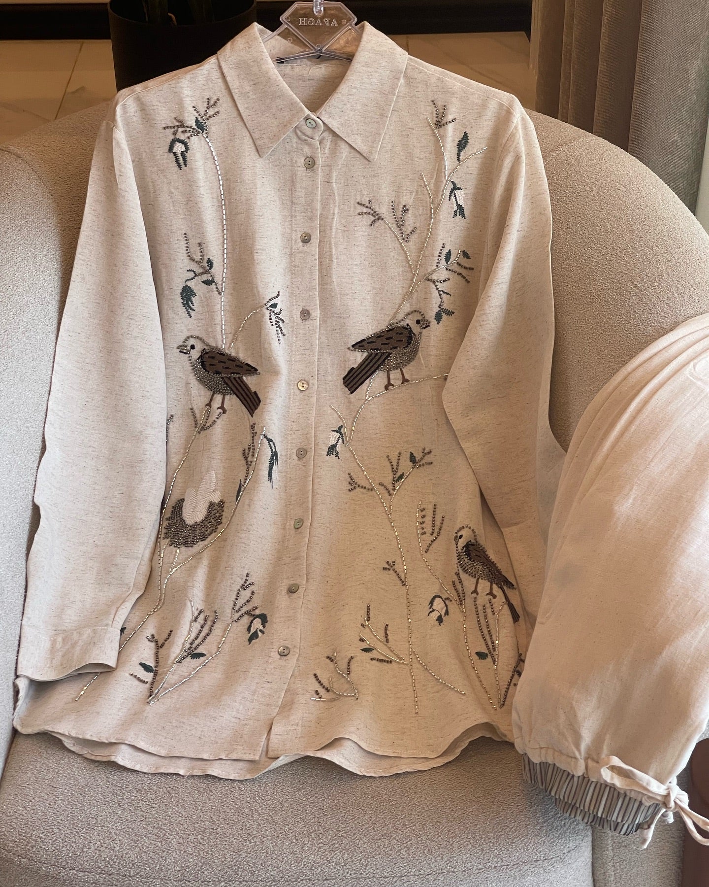 The Birds Embroidered Linen Shirt