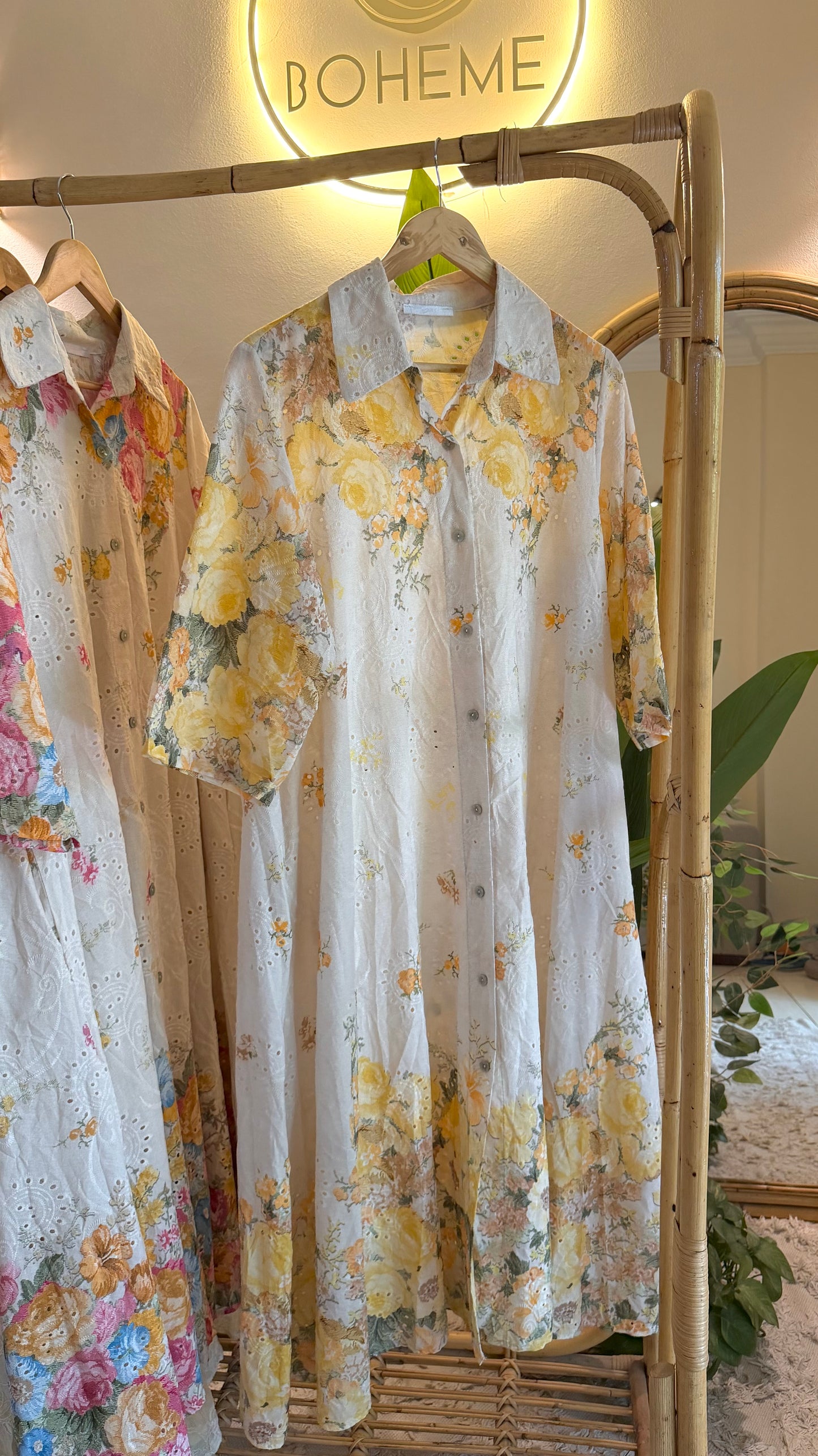 Italian Linen Cut Out Yellow Floral Dress