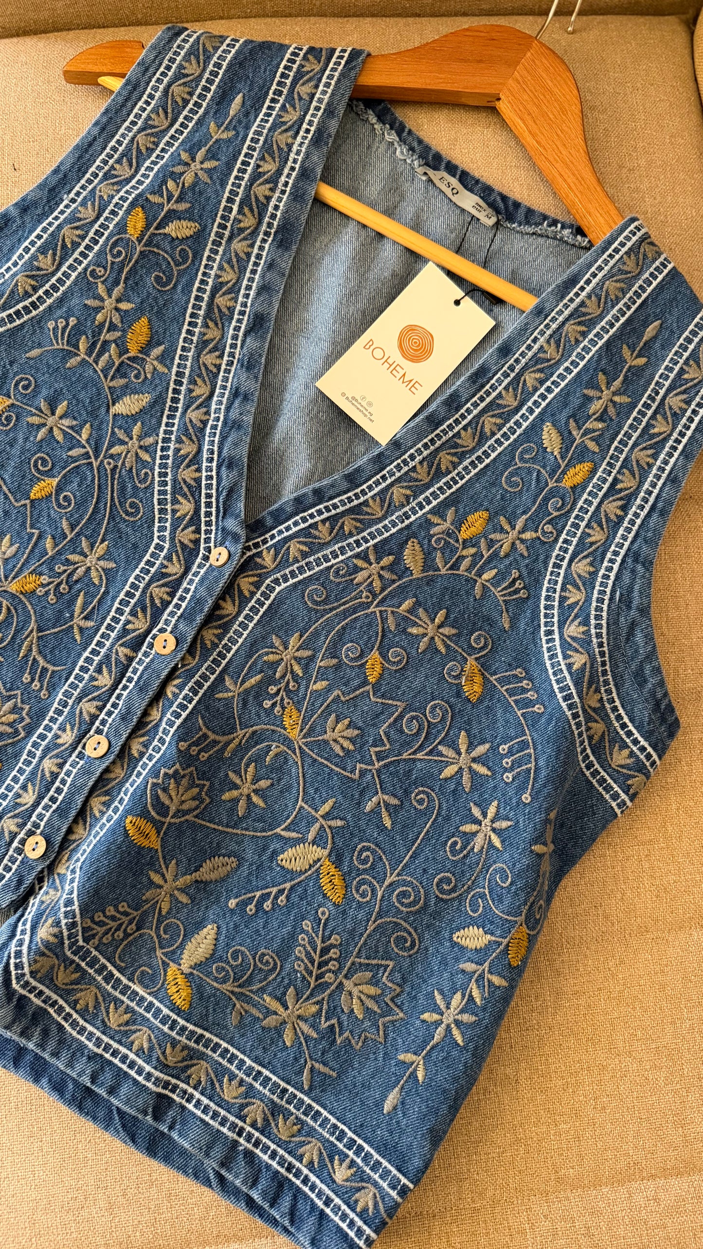 Dark Blue Denim Embroidered Vest