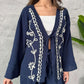 Navy Embroidered Cardigan With Bell Sleeves