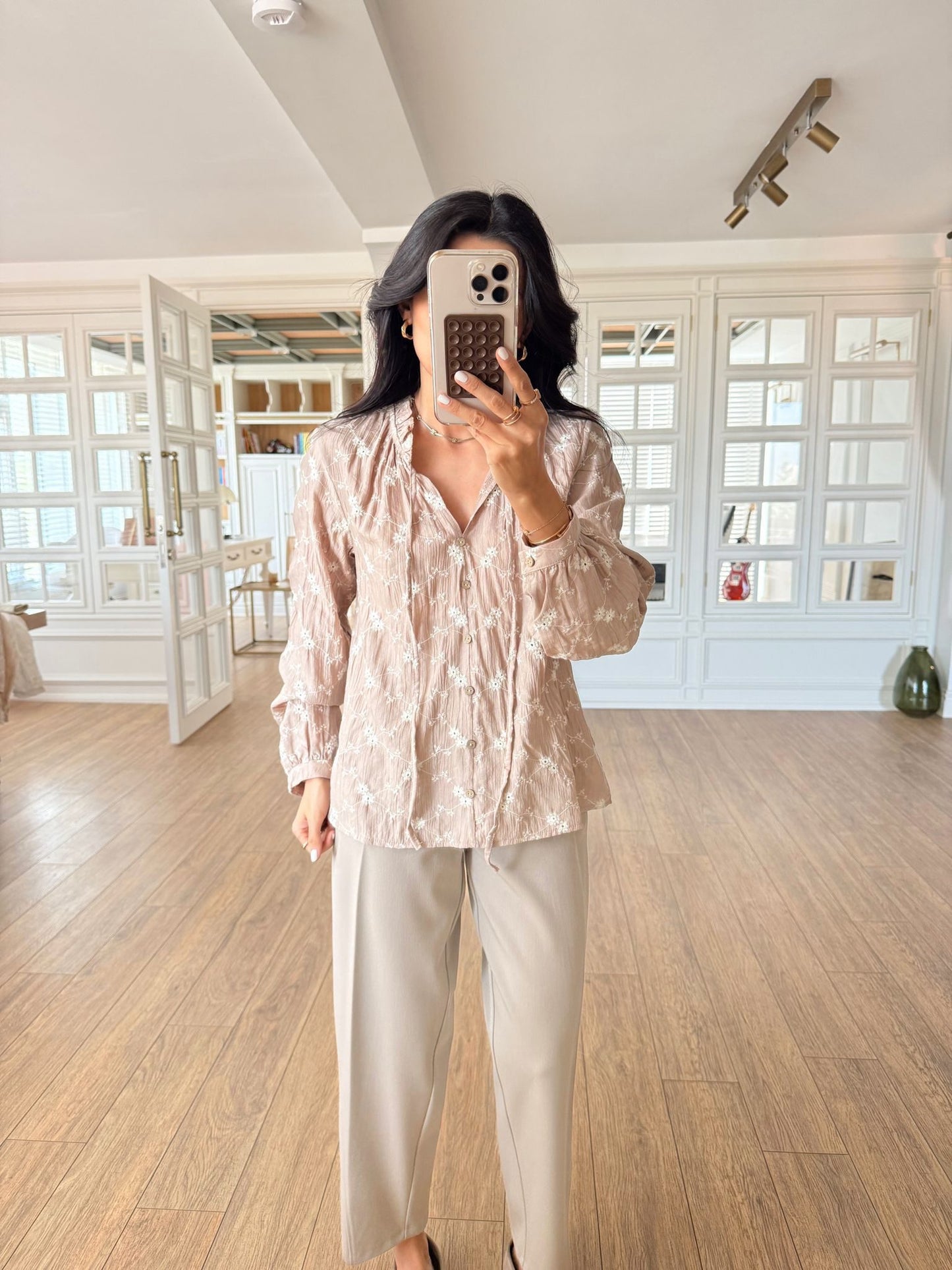 Cafe Cut Out Embroidered Blouse