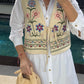 Beige Floral Embroidered Vest